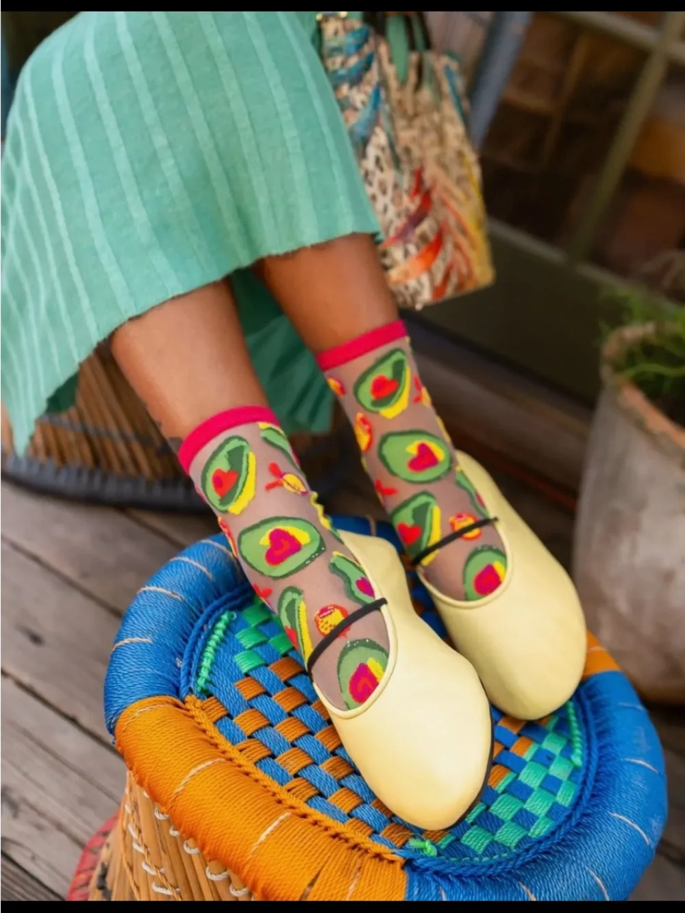 Avocado Lover Sheer Crew Print Socks. Price Firm.